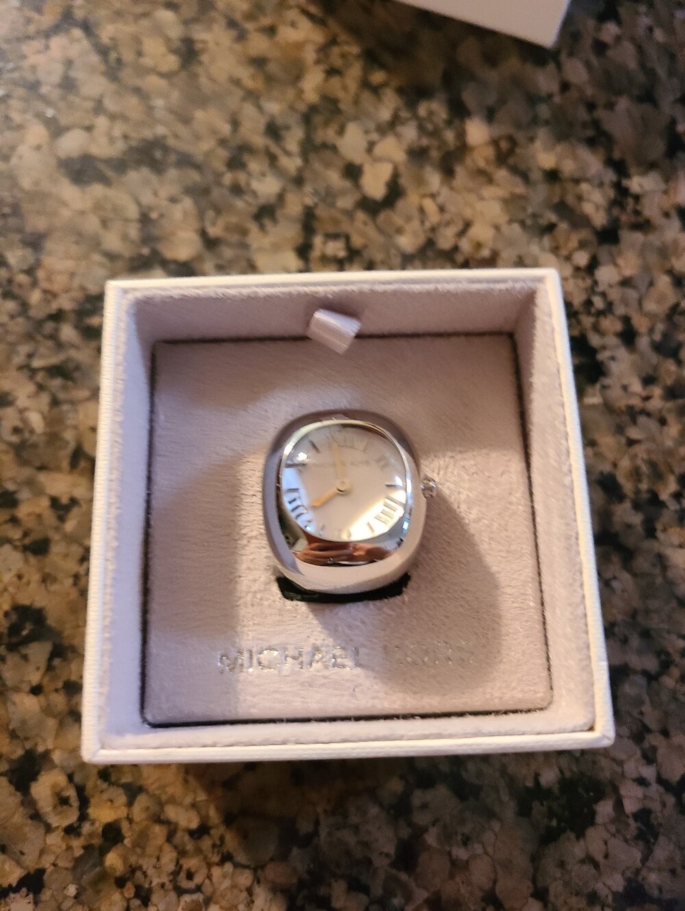 Michael Kors Silver-Tone Ring Watch with White Dial